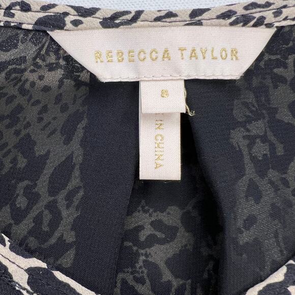 Rebecca Taylor Leopard 100% Silk A-Line Long Sleeve Button Up Shift Dress Size 8 - Picture 6 of 16